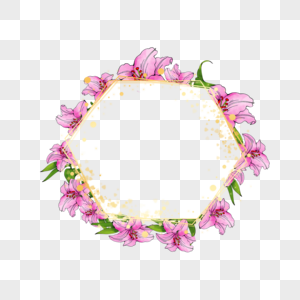 六边形花卉水彩百合婚礼边框图片