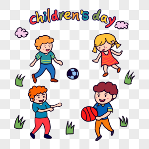 小孩玩球庆祝国际儿童节卡通涂鸦图片