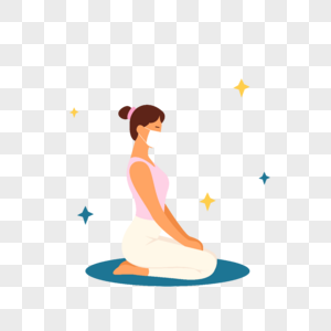 戴口罩粉色上衣女人冥想瑜伽运动插画图片