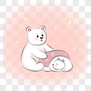 粉色背景北极熊盖被子动物母亲节图片