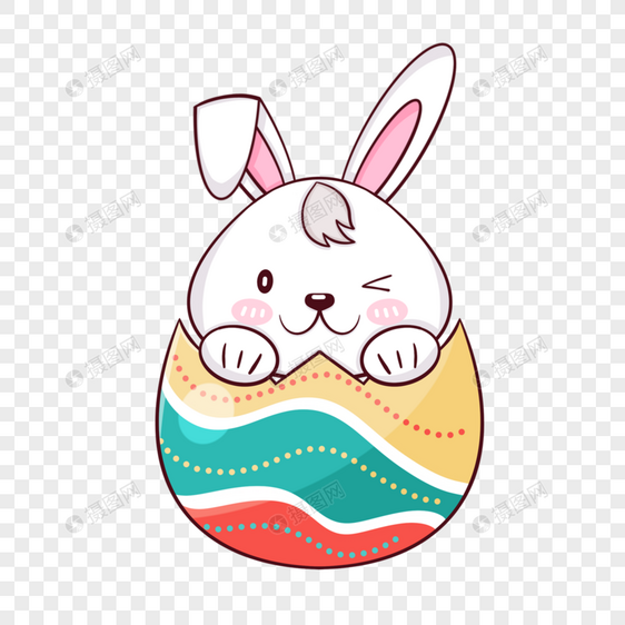 彩色彩蛋后的复活节卡通可爱兔子图片