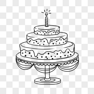 豪华黑色线稿生日快乐三层生日蛋糕图片