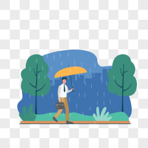 夜晚雨天打伞提包走路的男人插画图片