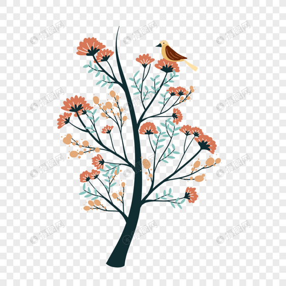 抽象植物春天花朵小鸟树图片