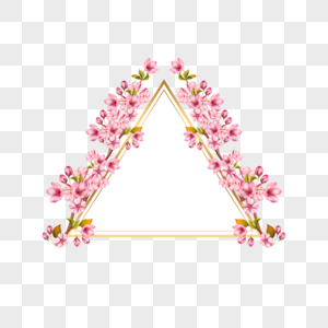 粉色樱花绽放枝叶装饰金色边框图片