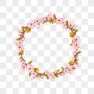 粉色樱花盛开花环边框图片