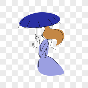 抽象线条画撑雨伞漫步女形象图片
