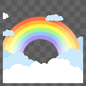 多层卡通云朵剪纸彩虹图片