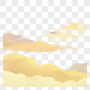 飞机和黄色水彩云朵自然风景图片