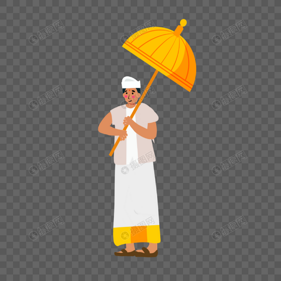 宁静日巴厘岛拿着黄伞的男子图片