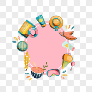 粉色夏季物品西瓜贴纸边框图片
