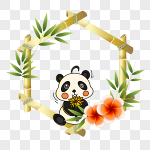 捧花的熊猫竹子花卉边框图片