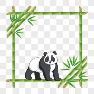 站立的熊猫方形竹子花卉边框图片