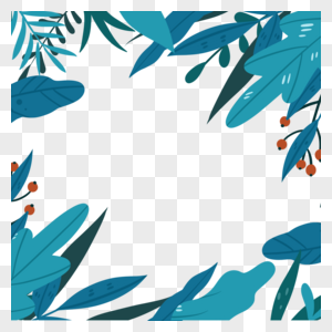 蓝绿色水彩枝叶冬季植物边框高清图片