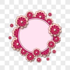 粉色春节花朵剪纸边框图片