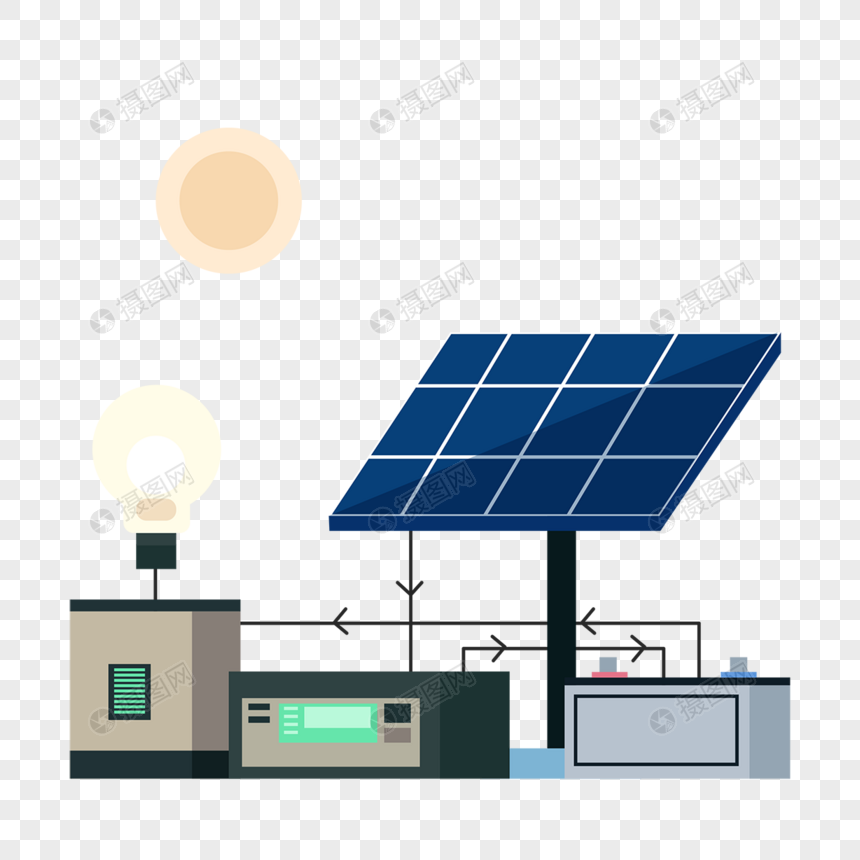 太阳能电池板电池变电器环保绿色能源概念插画图片