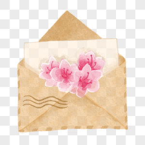 信件粉色花朵水彩风格图片