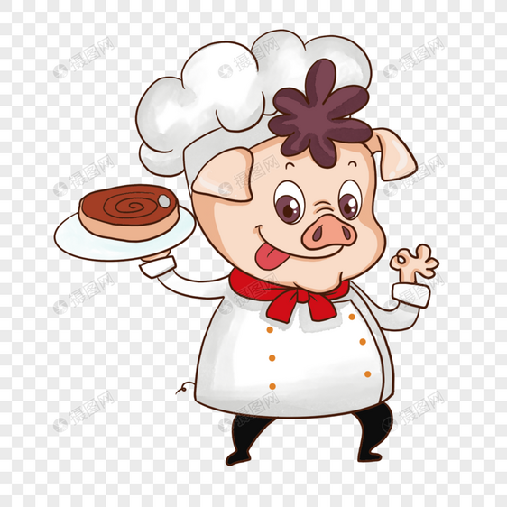 厨师小猪卡通风格可爱粉红色图片