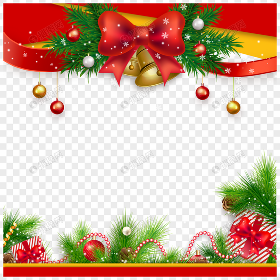 圣诞节抽象铃铛蝴蝶结边框图片