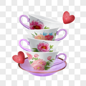 茶杯水彩花艺下午茶爱心图片