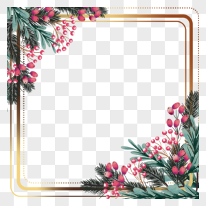 圣诞节一品红花卉水彩金色边框图片