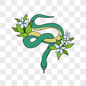 花与蛇车话风格绿色图片
