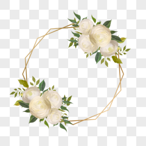 白玫瑰金线边框水彩婚礼创意图片