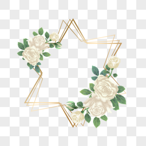 白玫瑰金线边框星形水彩婚礼图片