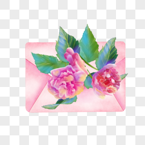 信封水彩花卉植物唯美粉色图片