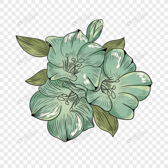 花卉抽象线稿墨绿色花瓣装饰图片