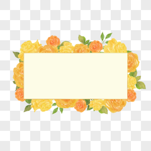 黄玫瑰边框水彩婚礼方形复古图片