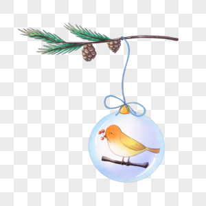水彩小鸟圣诞装饰球图片
