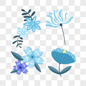 抽象现代风格蓝色涂鸦花卉图片