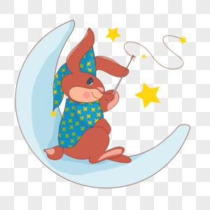 可爱的兔子在月亮上找星星图片