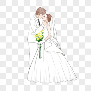 水彩新郎新娘婚服图片