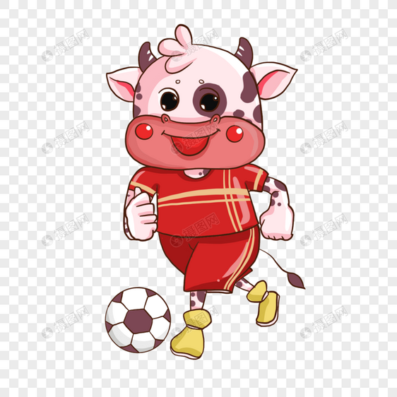 卡通动物牛运动踢足球形象图片