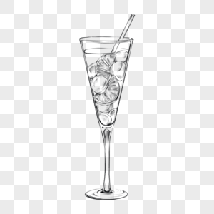 素描铅笔画玻璃杯爽口鸡尾酒调酒图片