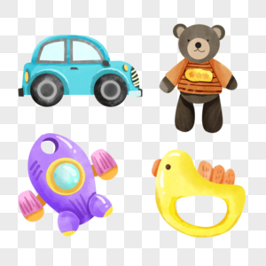 水彩婴儿儿童玩具小熊交通工具图片