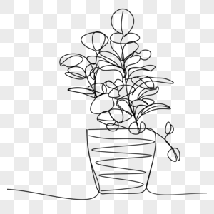连续线条画植物盆栽图片