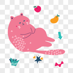 波西米亚风格粉红色图纹肥肥猫咪图片