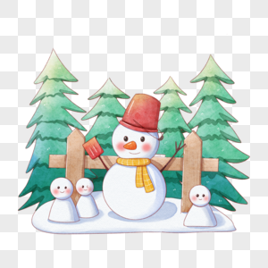 水彩圣诞节雪人和小雪人图片