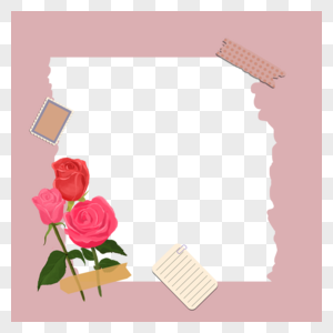 手账撕纸玫瑰花卉边框图片