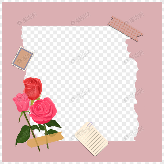 手账撕纸玫瑰花卉边框图片