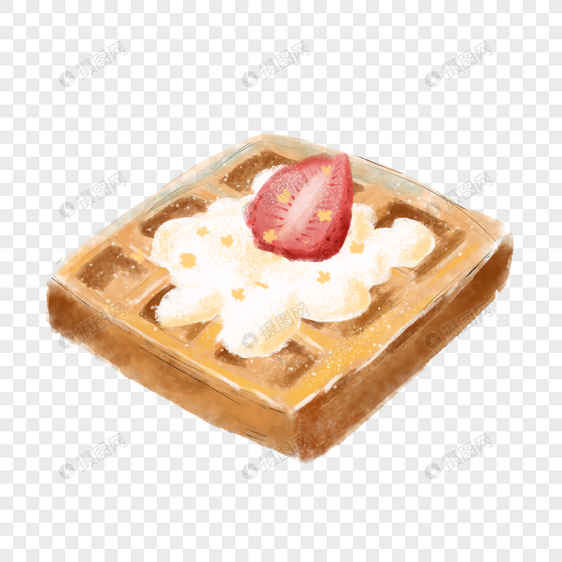 水彩草莓奶霜华夫饼图片