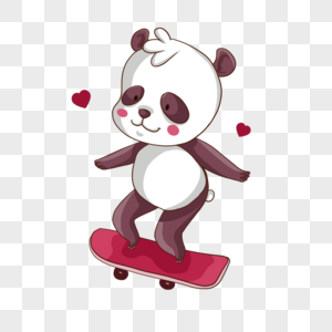 卡通可爱动物熊猫滑板运动图片