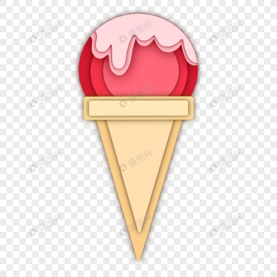 草莓味剪纸风格冰淇淋图片