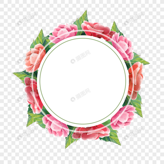 圆形水彩海棠花卉边框图片