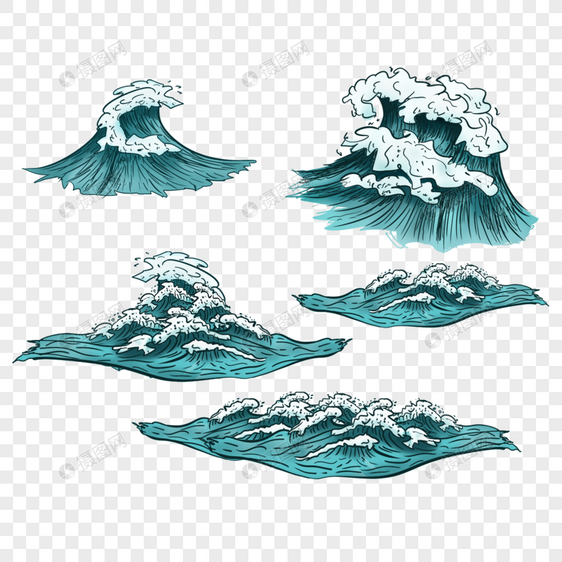 素描海浪波浪浪花激荡图片