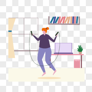 跳绳运动插画在家跳绳锻炼的女孩图片