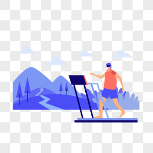 健身运动人物概念插画使用vr眼镜跑步机健身图片